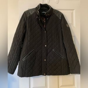 Ralph Lauren Faux Leather Trim Quilted Coat
